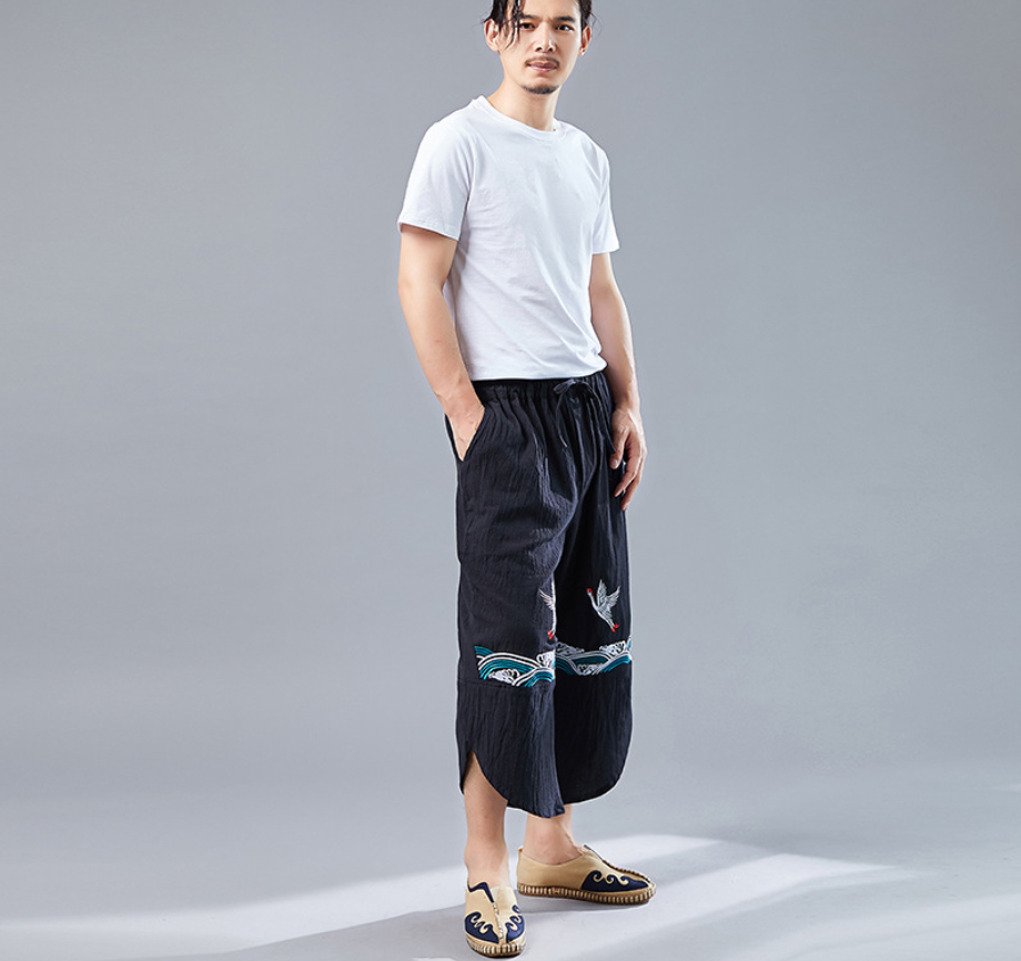 Chinese Style Retro Double Crane Pants