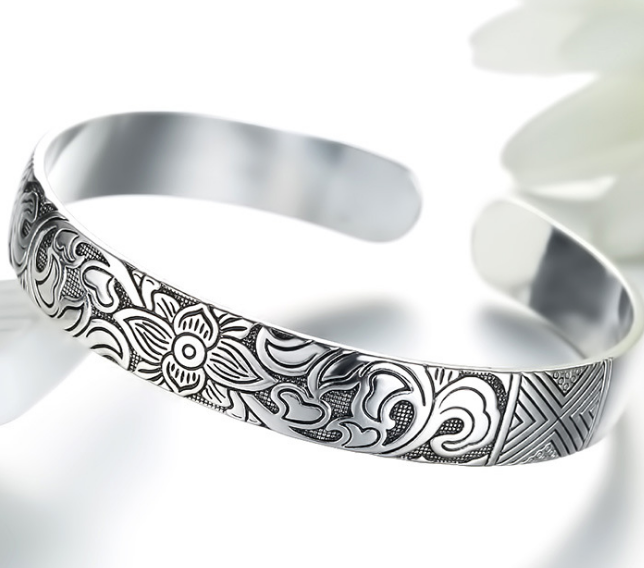 Handmade Thai Silver Plated Lotus Flower Yoga Energy Healing Bracelet