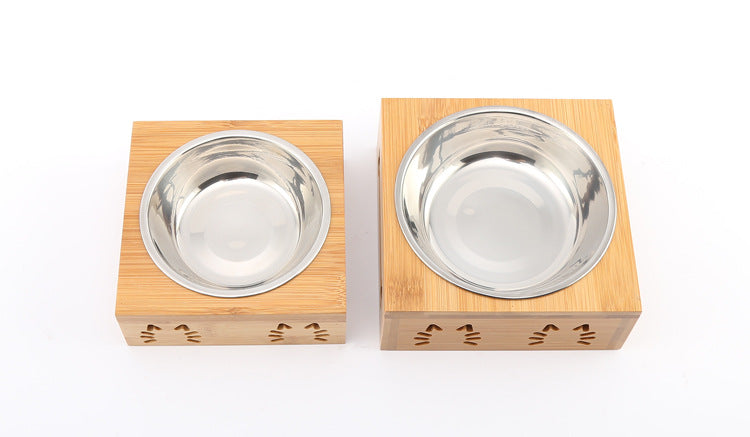 Elevated Cat Dog Bowls with Wooden Stand - Minihomy