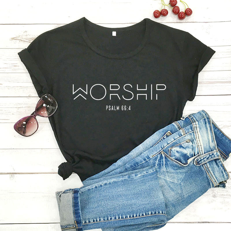 Worship Casual Cotton Christian T-Shirt Faith Shirt Women