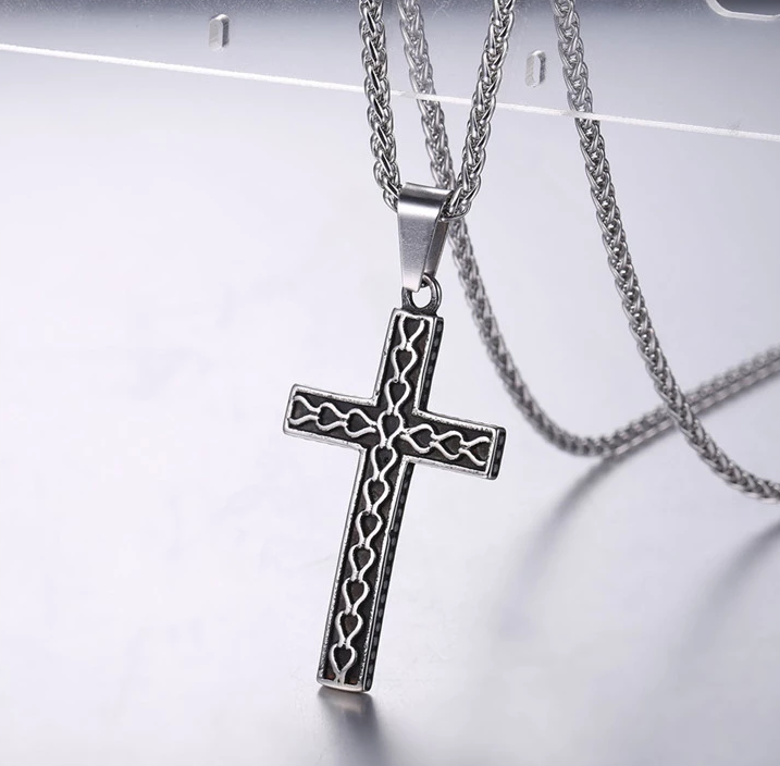 316L stainless steel gold plated christianity jewelry unique black mens vintage cross necklace with chain - Minihomy