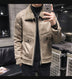 Men Faux Leather Jacket Warm Velvet Collar Outwear - Minihomy