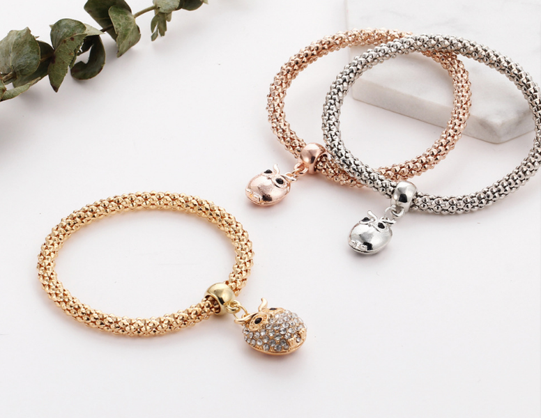 3 Pieces Set Crystal Bead Bracelet for Women Decorated with Crystal Owl Charm - Minihomy