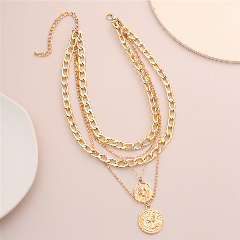 Multi-layered Necklace Medal Hip Hop Pendant Necklace