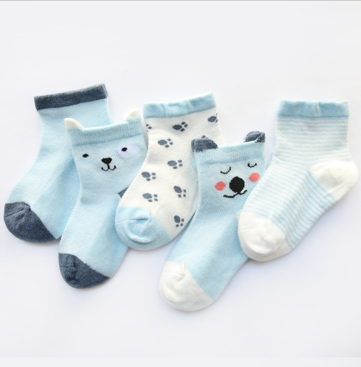 Children's Socks Pack of 5 Colors Breathable Summer Cotton Socks for Boys and Girls - Minihomy