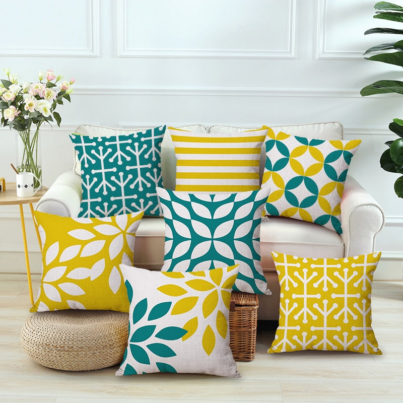 Nordic yellow green geometric print cushion cover - Minihomy