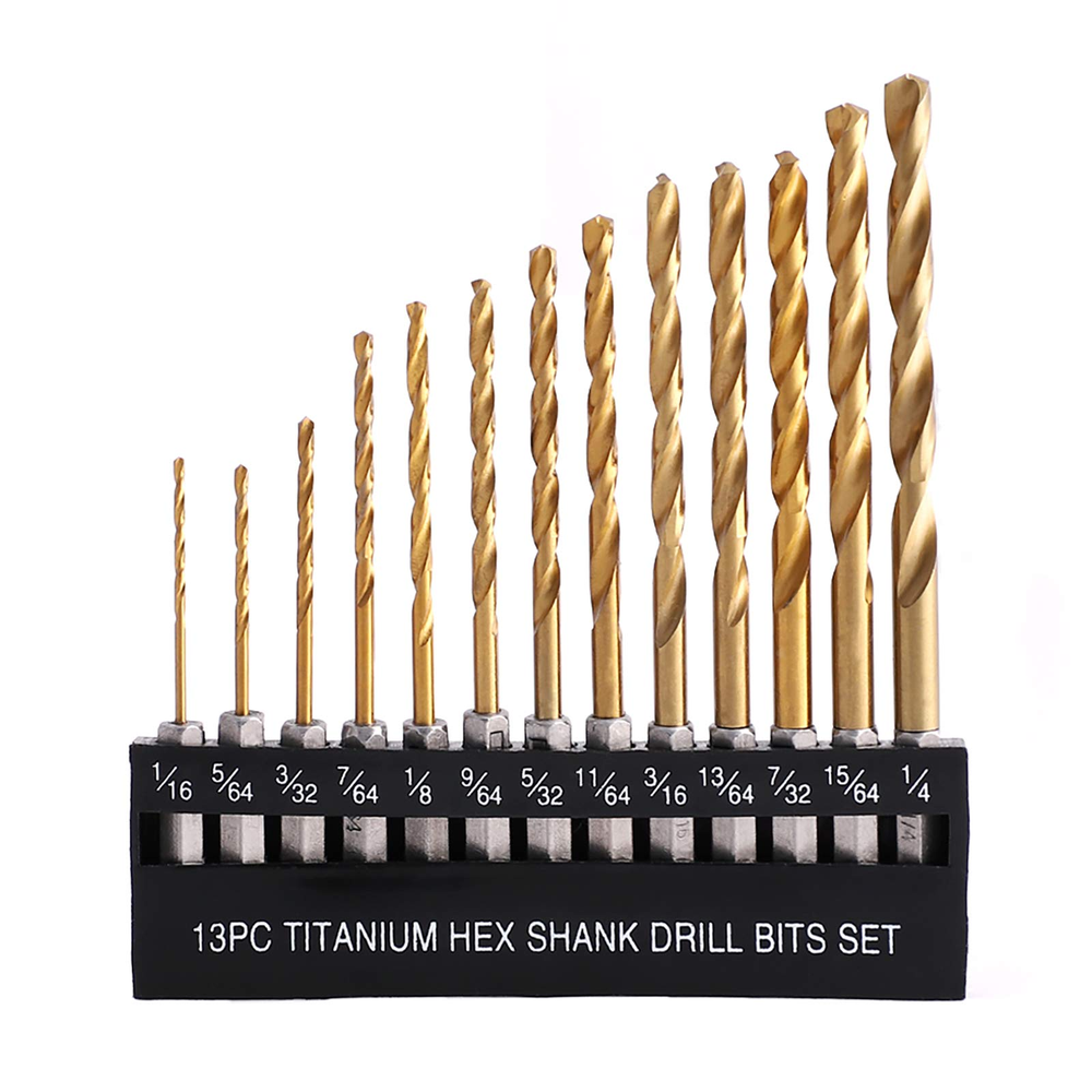 Fitt Externally Cooled High-Speed Steel Twist Drill 13 Sets, Hard Hexagonal Shank Titanium-Plated Wear-Resistant Drill Set - Minihomy