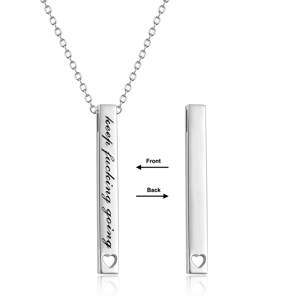 925 Sterling Silver Vertical Bar Necklace Engraved Message Inspirational Jewelry - Minihomy