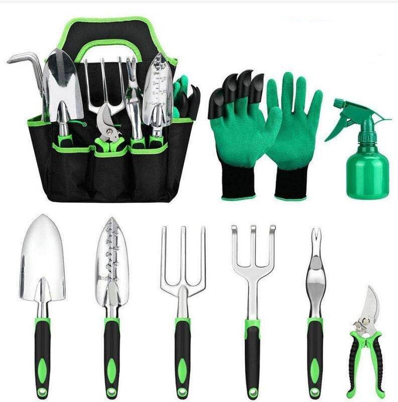 Garden Supplies 9-piece Aluminum Alloy Set, Silicone Two-color Handle Shovel Gardening Tools - Minihomy