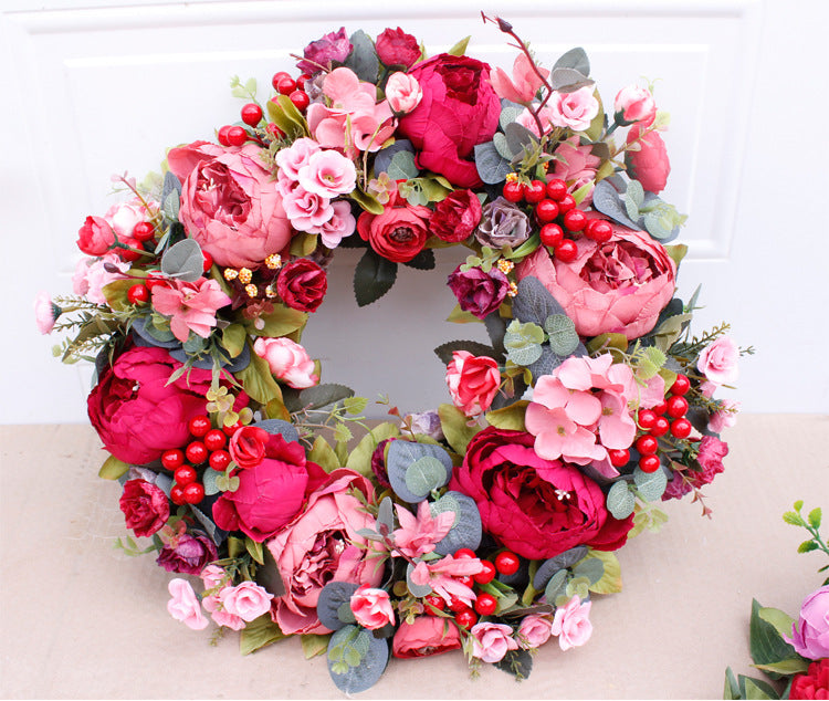 Christmas Red Door With Autumn Peony Wreath - Minihomy