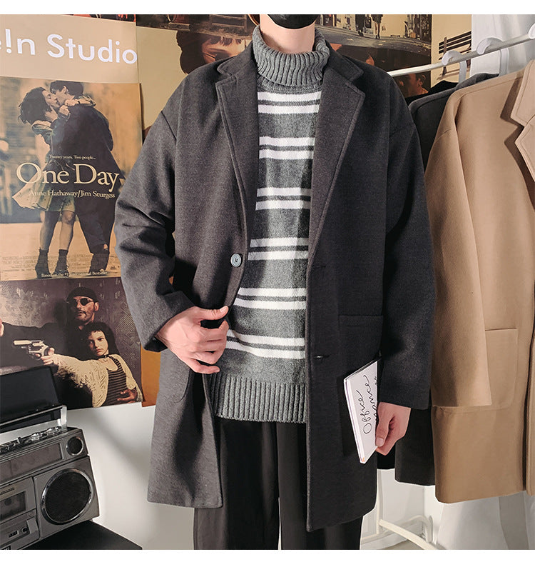 Mid-length Coat Men's Slim Handsome Woolen Coat - Minihomy