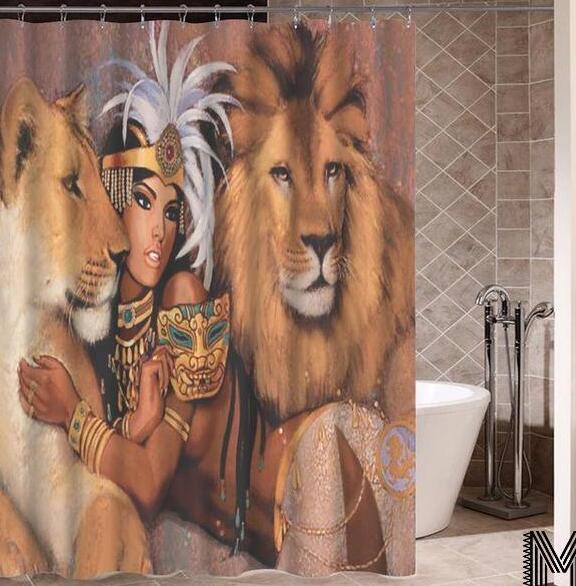 Art Design Graffiti African Girl with Black Hair with Modern Building Shower Curtain for Bathroom Decor - Minihomy