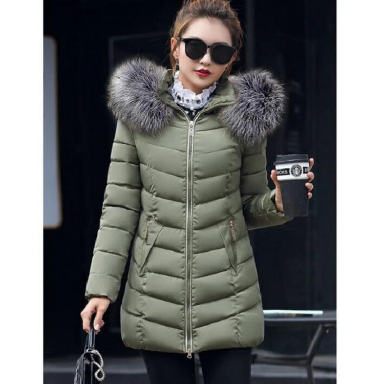 Mid-length Slim Cotton Jacket Large Fur Collar Down Jacket - Minihomy