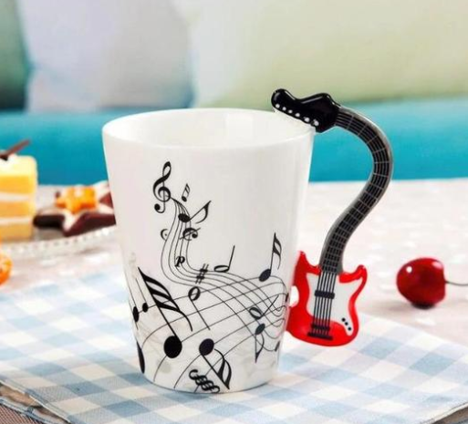 Coffee cup with music notes in the form of saxophone handle ceramic porcelain cup of tea milk method