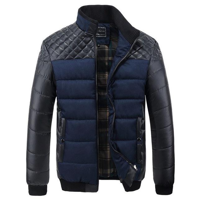 Winter Men's Jackets and Coats Outerwear PU Patchwork Stitching Self-cultivation Collar