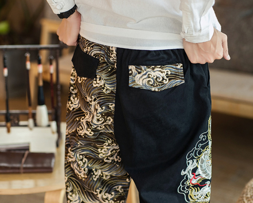 Embroidered Silver Dragon Trousers - Minihomy