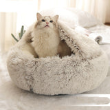 Pet Bed Round Plush Warm Bed House Soft Long Plush Bed  2 In 1 Bed - Minihomy