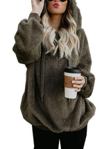 Plus Size Fall Winter Long Sleeve Plush Hooded Shirt Warm Sweatshirt