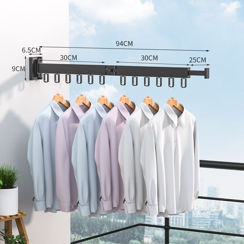 Folding Clothes Hanger Wall Mount Retractable Cloth Drying Rack Indoor & Outdoor Space Saving Aluminum Home Laundry Clothesline