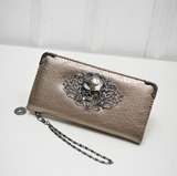 Clutch Coin Purse Women PU Leather Wallet Skull Flower Design Lady Purses