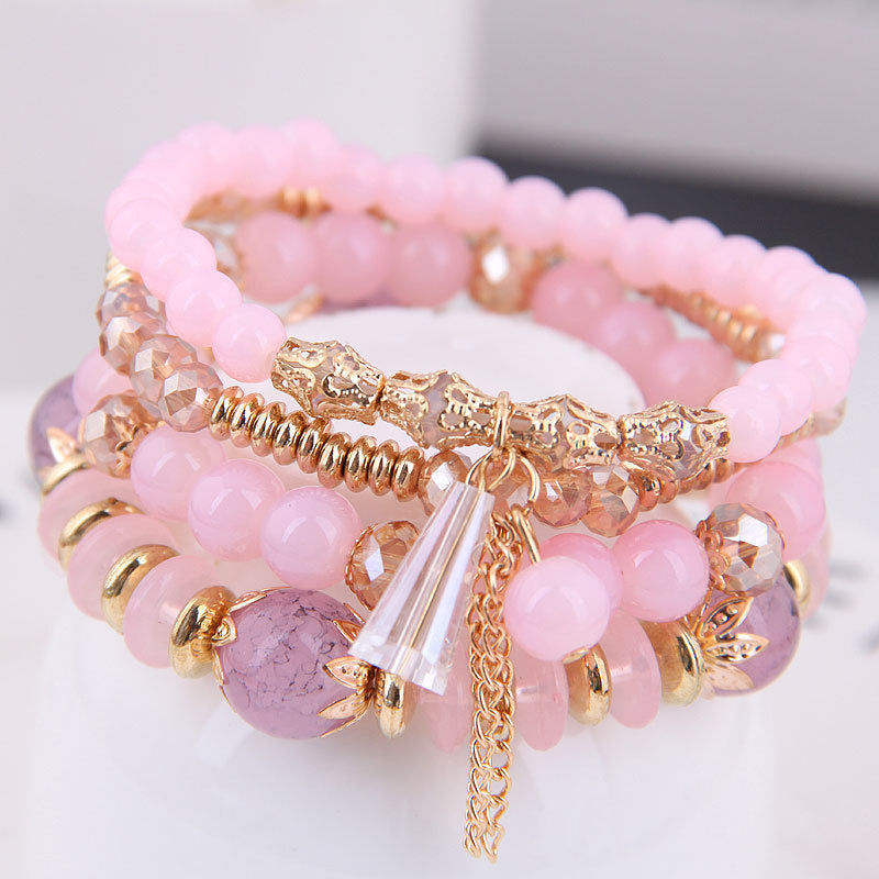 Bohemian Multilayer Multicolor Acrylic Beads Bracelet Ethnic Strands Bracelets Bangles For Women Gift