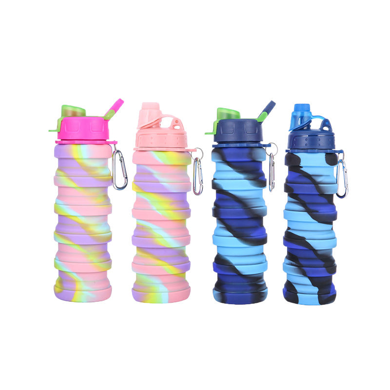 Foldable Water Bottle Leakproof Fold Silicone Cute Water Bottles Kids Cup with Straw