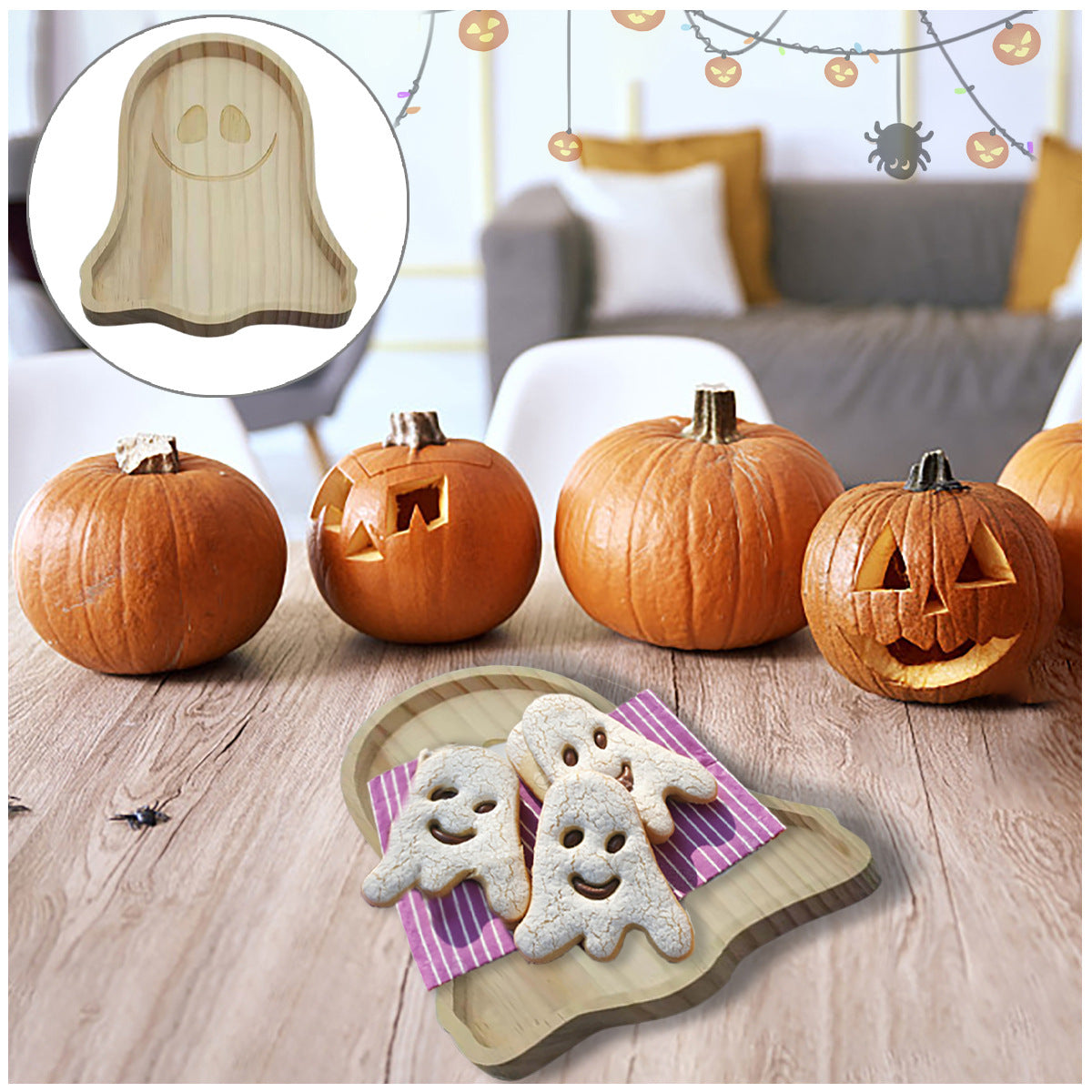 Halloween Wooden Pumpkin Tray Home Decor - Minihomy