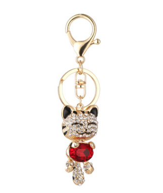 Enamel Lucky Cat Crystal Keychain Alloy Keyring For Women - Minihomy