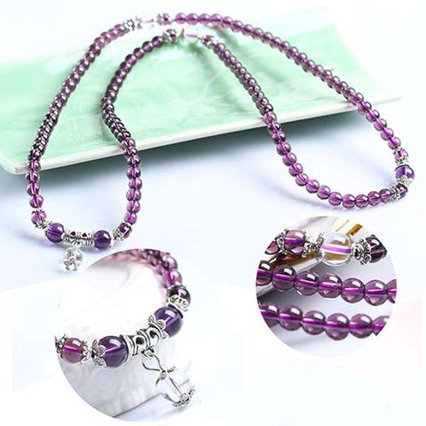 Amethyst Crystal Stone 108 Buddhist Prayer  Beads Mala Bracelet Necklace - Minihomy