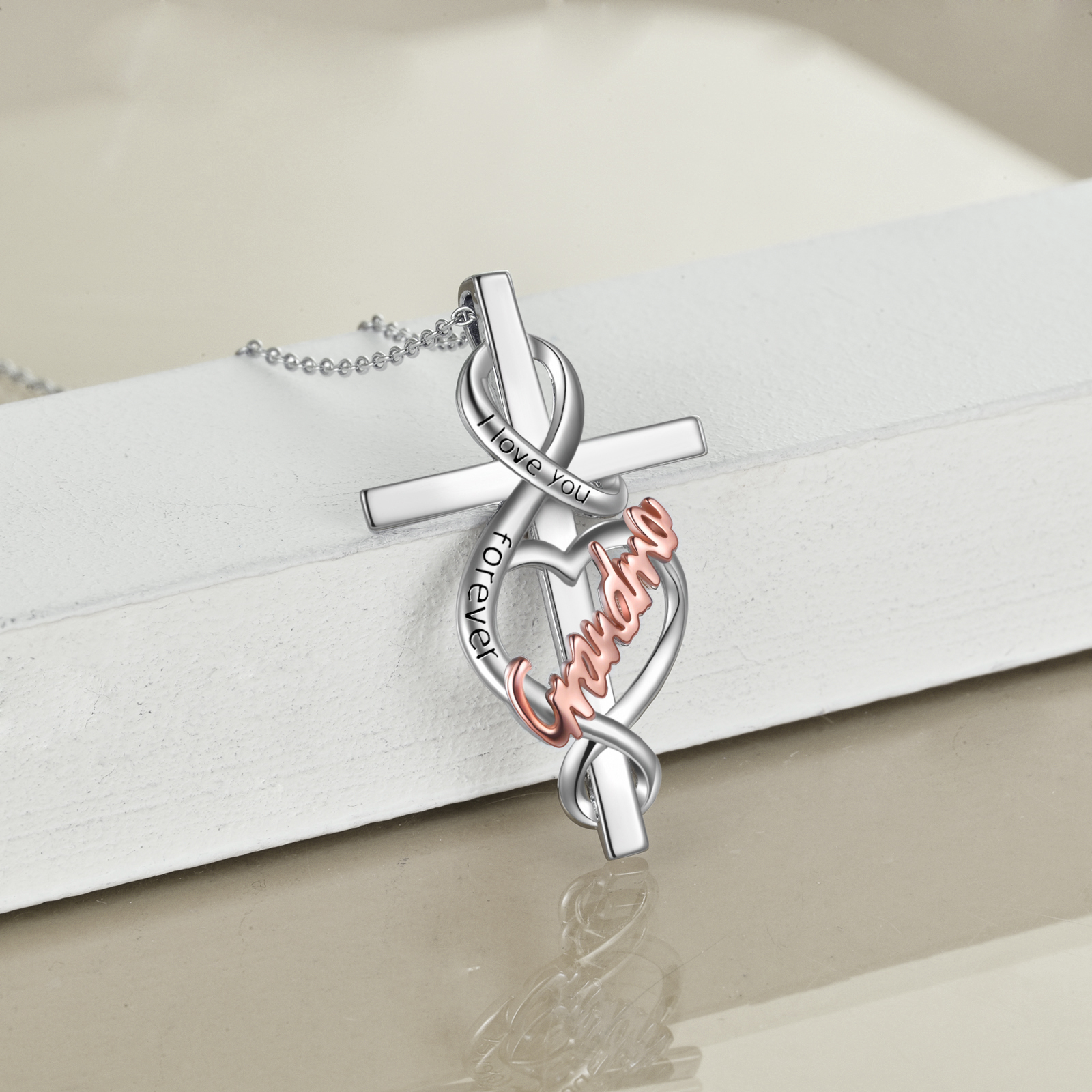 Sterling Silver Grandma Cross Necklace for Grandma  I love you forever Grandma