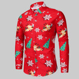 Men's Long-sleeved Christmas Flower Shirt Casual Print Plus Size - Minihomy