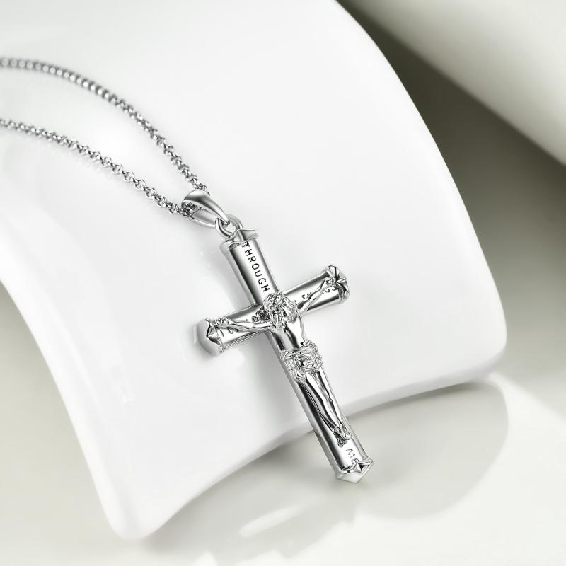 Jesus Cross Necklace Cross Pendant Sterling Silver Gift for Mother Girls Women Man - Minihomy