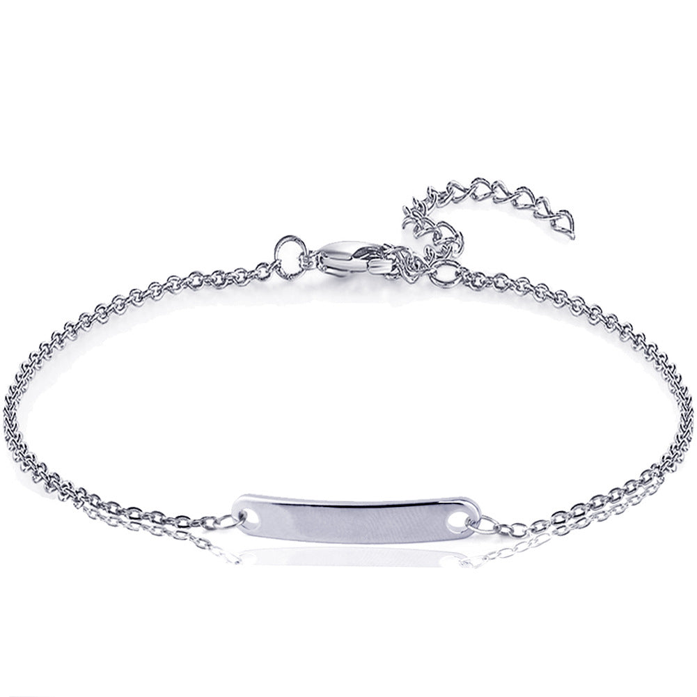 Stainless Steel Strip Simple Bangle Engraved Name Lettering Smooth Curved Bracelet