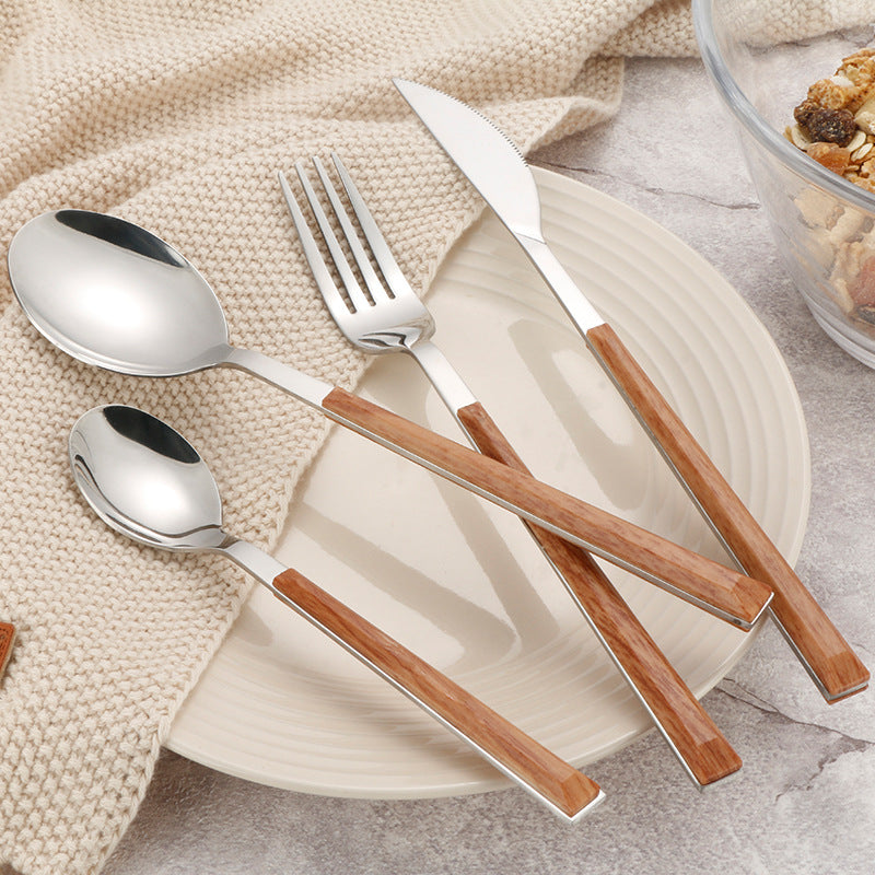 Stainless steel imitation wooden handle tableware