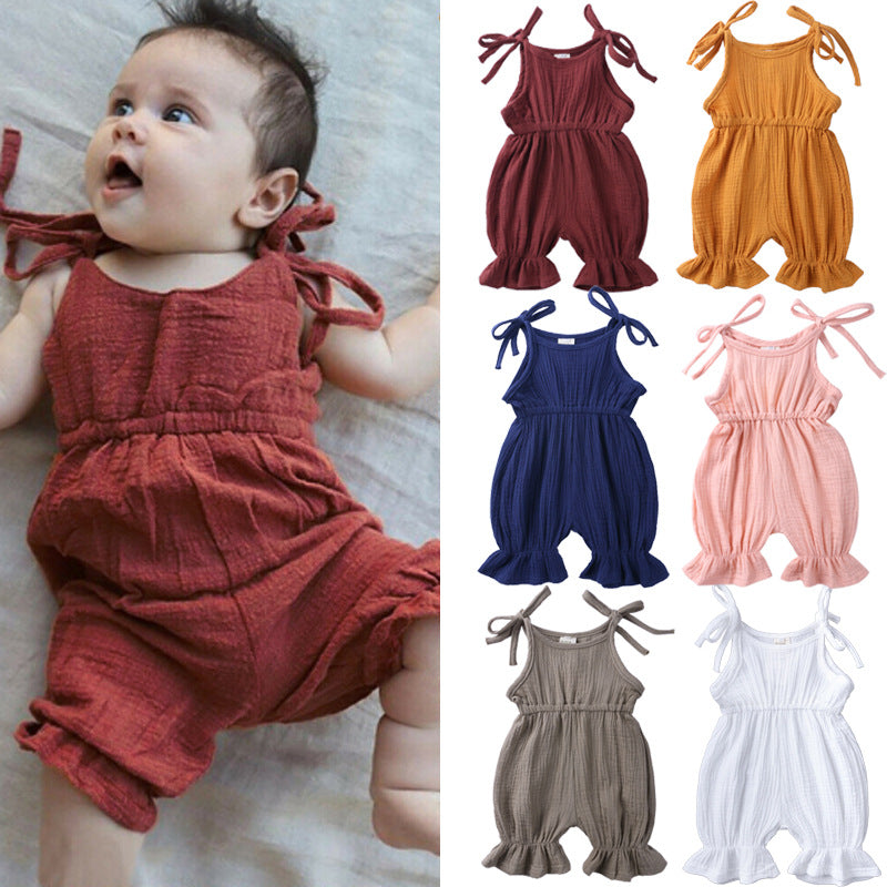 Newborn Toddler Baby Girls Sleeveless Solid Romper Jumpsuit Outfit