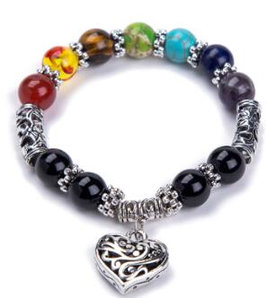 Chakra Gemstone Bracelet Heart Pendant Lava Stone Crystal Reiki Healing - Minihomy