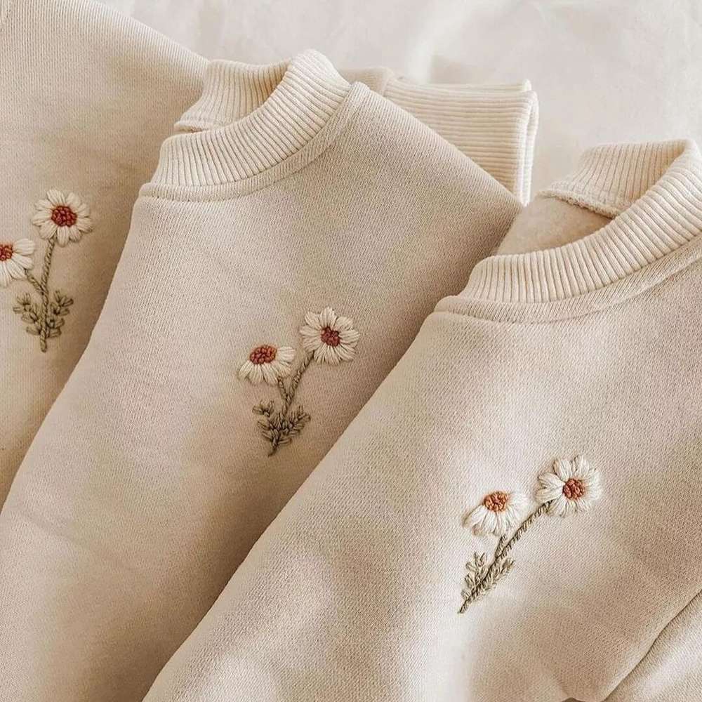 Baby Girls Clothes Set Fleece Embroidery Daisy Pullover Sweatshirt+Jogger Pants Set Girls Boys Tracksuit - Minihomy