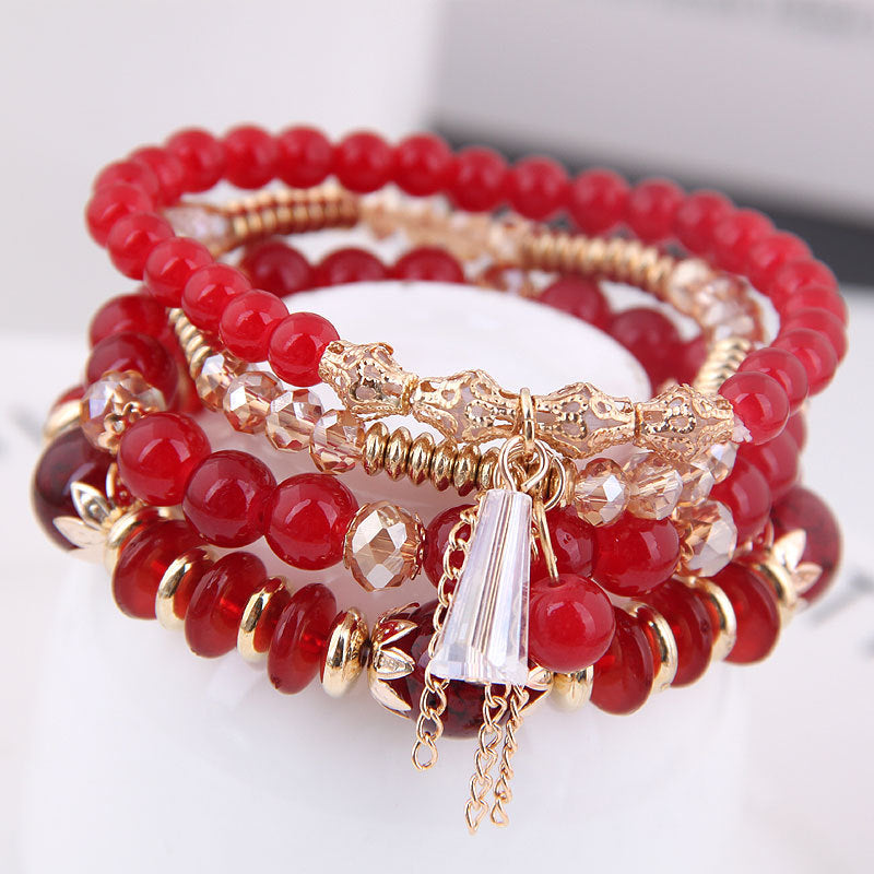 Bohemian Multilayer Multicolor Acrylic Beads Bracelet Ethnic Strands Bracelets Bangles For Women Gift