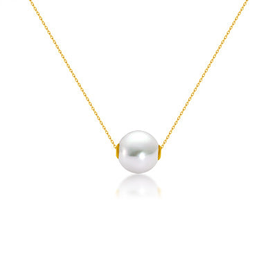 18K Gold Round Pearl Necklace Clavicle Chain - Minihomy