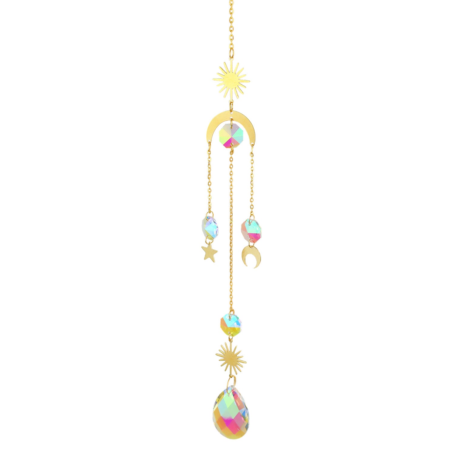 Crystal Sun Catcher Moon Star Wind Chime Pendant - Minihomy