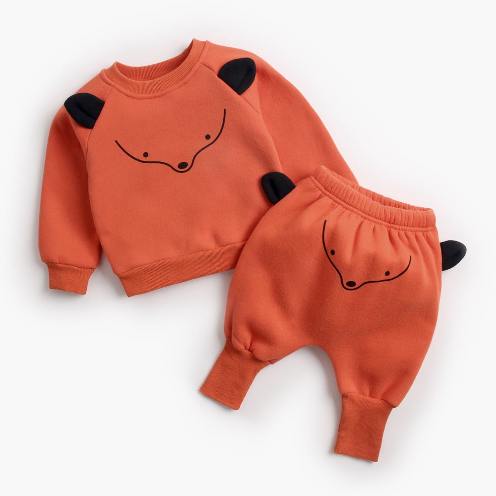 Winter Baby Boy Girl Clothing Sets Autumn Fleece Sweatshirt Trousers Toddler Kids Clothes