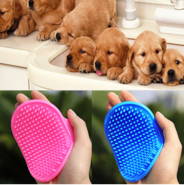 Elliptical Dog Bath Brush, Plastic, TPR Grooming Brush for Loose Hair Removal - Minihomy