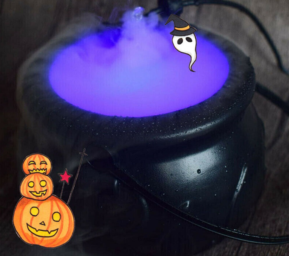 Halloween Witch Pot Smoke Machine LED Humidifier Color Changing Creepy Decor - Minihomy