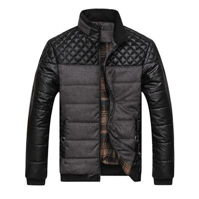 Winter Men's Jackets and Coats Outerwear PU Patchwork Stitching Self-cultivation Collar