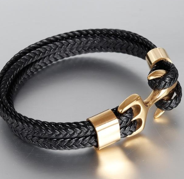 Men's Stainless Steel Anchor Bracelet Vintage Woven Leather Leather Bracelet Multilayer Leather Bracelet Couple Bracelet - Minihomy