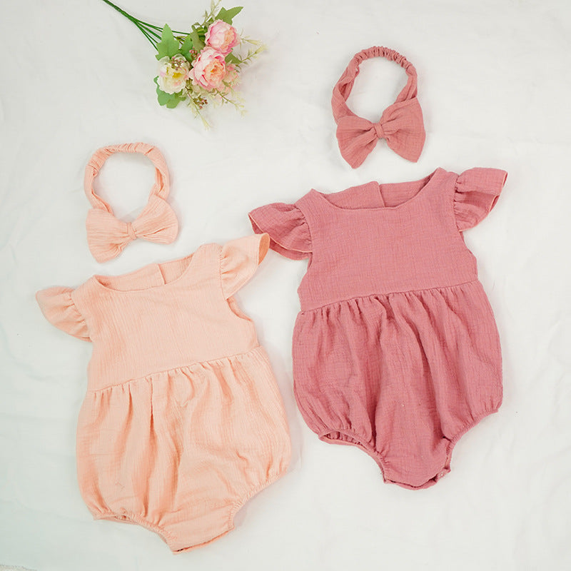 Baby Solid Cotton Ruffled Romper - Minihomy