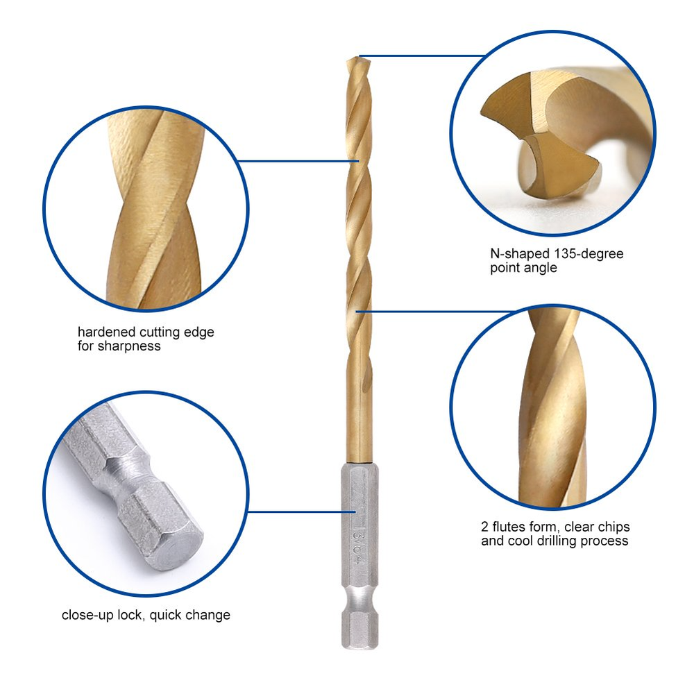 Fitt Externally Cooled High-Speed Steel Twist Drill 13 Sets, Hard Hexagonal Shank Titanium-Plated Wear-Resistant Drill Set - Minihomy