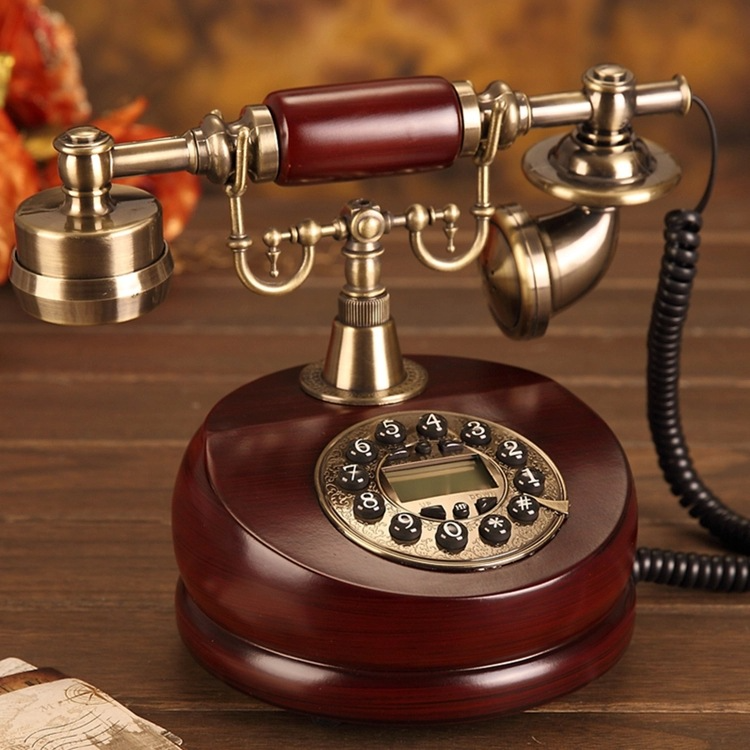 Vintage Style Caller ID Solid Wood European Style Antique Telephone