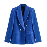 Long-Sleeve Double-Breasted Woolen Blazers Coat