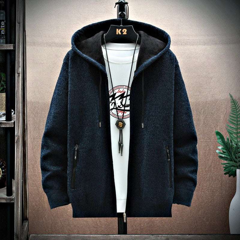 Men's With Velvet Padded Hooded Cardigan - Minihomy